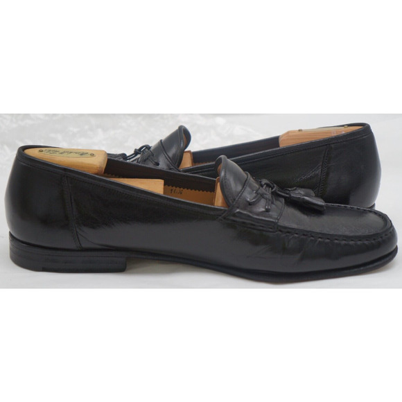 Santoni Black Calf Leather Tassel Loafer Dress Shoes Moc Toe Italy Men\'s 10.5 D main image 4